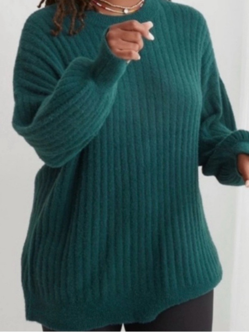 aerie Emerald Green Ribbed Crewneck Sweater